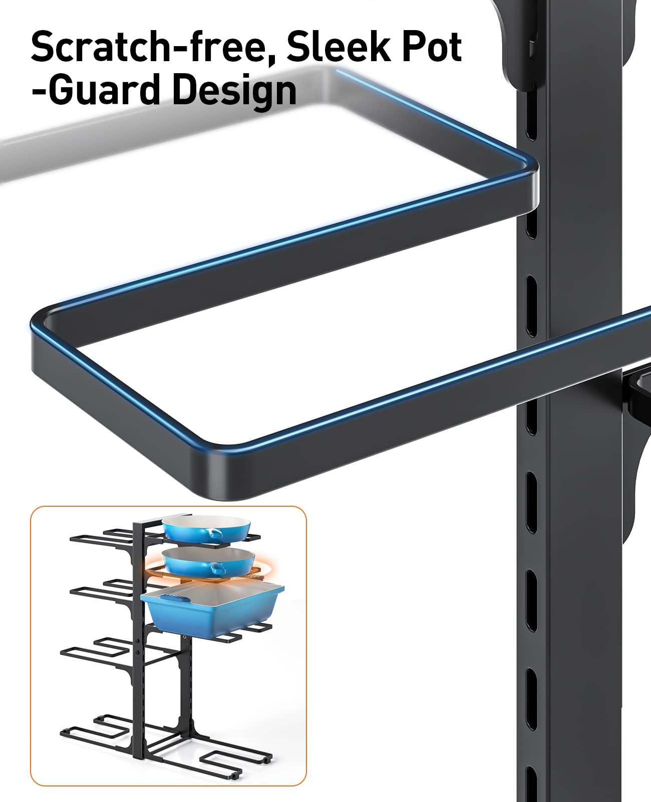 ORDORA Pots and Pans Organizer for Cabinet 16.61'' Height, 8 Tier Pot Organizers Rack with 3 DIY Methods, Adjustable Pan Organizer under Cabinet Kitchen Organization and Storage