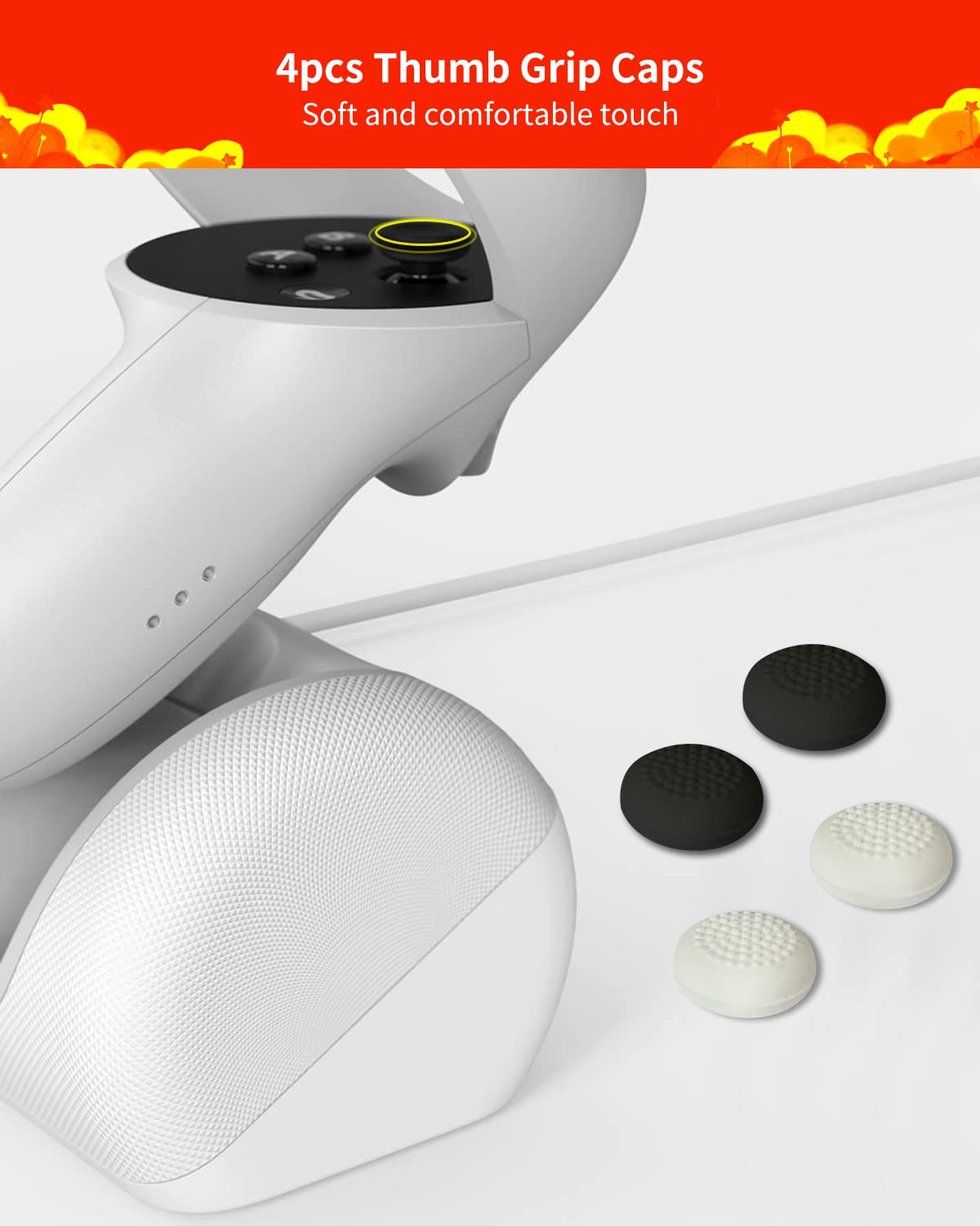 Joystick Replacement Kit for Oculus Quest 2/3 Controller, Repair Kit for Meta Quest 2/3 Controller, Include 2 Joysticks, T5 Screwdriver, Tweezer, Pry Tool, 4 Thumbstick Grips (Black-11-in one)