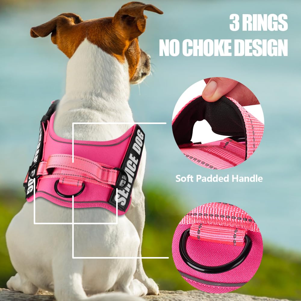 Dog Vest Harness and Leash Set, Animire Reflective Service Dog Vest with 10 Patches, 3 Rings No Choke Pet Vest for Leash Placement, in Training Dog Harness for Small Medium Large Dogs(Hot Pink,XS)