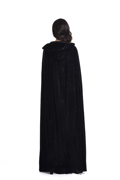 Evlatte Velvet Cloak, Adult Hooded Cloak Velvet Cape Halloween Witch Costume for Men and Women Cosplay Costumes (Black, Large)