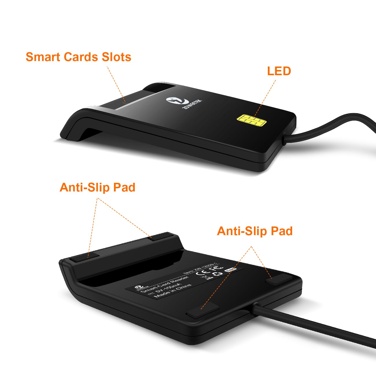 ZOWEETEK CAC Card Reader Military, Smart Card Reader DOD Military USB Common Access CAC, Compatible with Windows, Mac OS and Linux