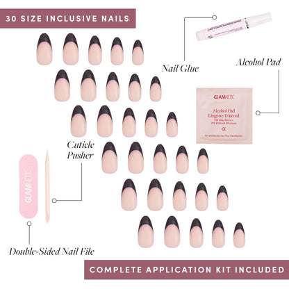 Glamnetic Press On Nails - Caviar | Semi-Transparent, Short Almond Nails, Salon Quality | 15 Sizes - 30 Nail Kit with Glue