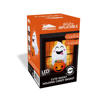 Joiedomi 4.5 ft Tall Halloween Inflatable Outdoor Decorations, Blow Up Halloween Yard Decorations Inflatable Window Ghost Decor, Blow Up Ghost with Candy Basket for Window Decor