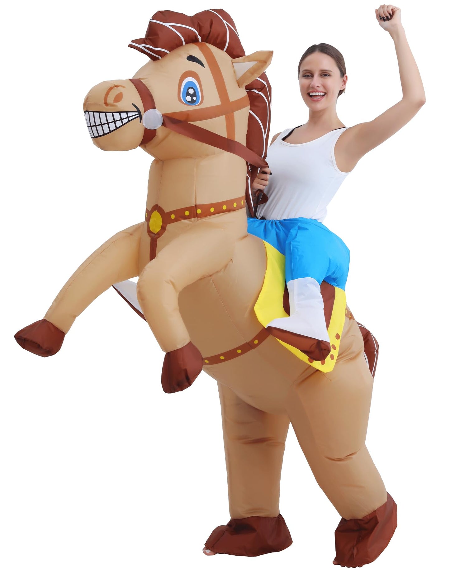 JOYBRO Inflatable Costume Adult, Horse Costume, Funny Cowboy Ride on Horse Suit, Blow up Costumes for Halloween, Masquerade, Carnival, Fasching, Theme Parties, Cosplay, One Size 150–190cm
