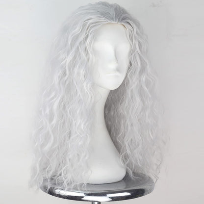 iCos Old Lady Wig - Long Curly Fluffy Dirty Silver Grey Witch Hair Wig for Grandma, Halloween Costume, Movie Cosplay, Punk Style - Adult Men & Women