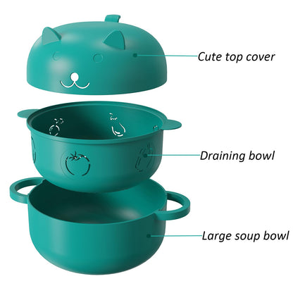 68 OZ Microwave Ramen Bowl, Noodle Cooker, Steamer for Cooking Food and Vegetables with Removable Strainer, Green