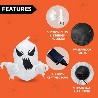 Joiedomi 4.5 FT Halloween Inflatable Scary Flying Ghost Broke Out from Window Inflatable with Build-in LED Blow Up Ghost for Halloween Party Indoor, Outdoor, Yard, Garden, Lawn Decoration