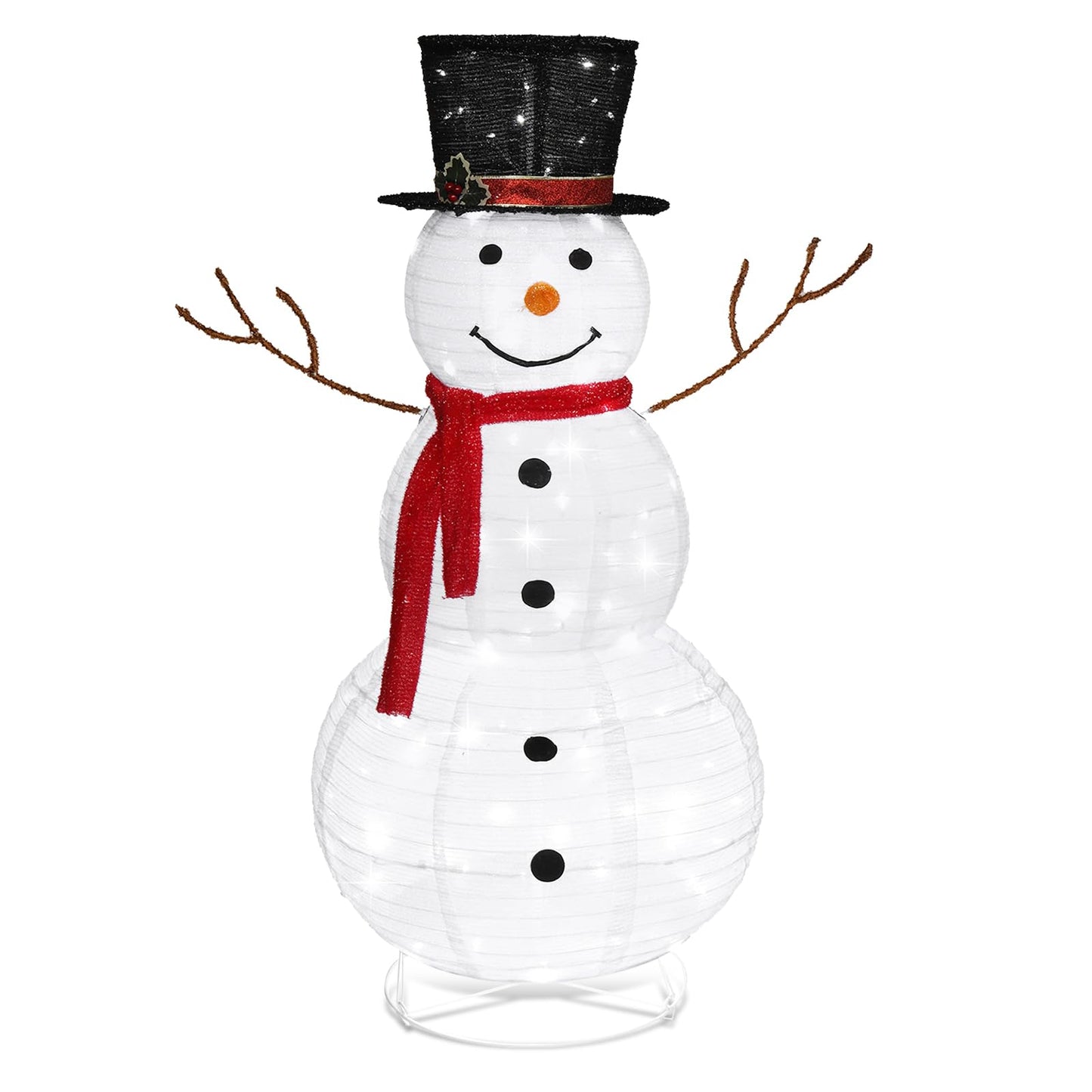 VINGLI Snowman Outdoor Christmas Decorations with 90 LED Lights, Lighted Snowman with Top Hat Holiday Ornaments Yard Decor for Home, Lawn and Front Yard-4 FT