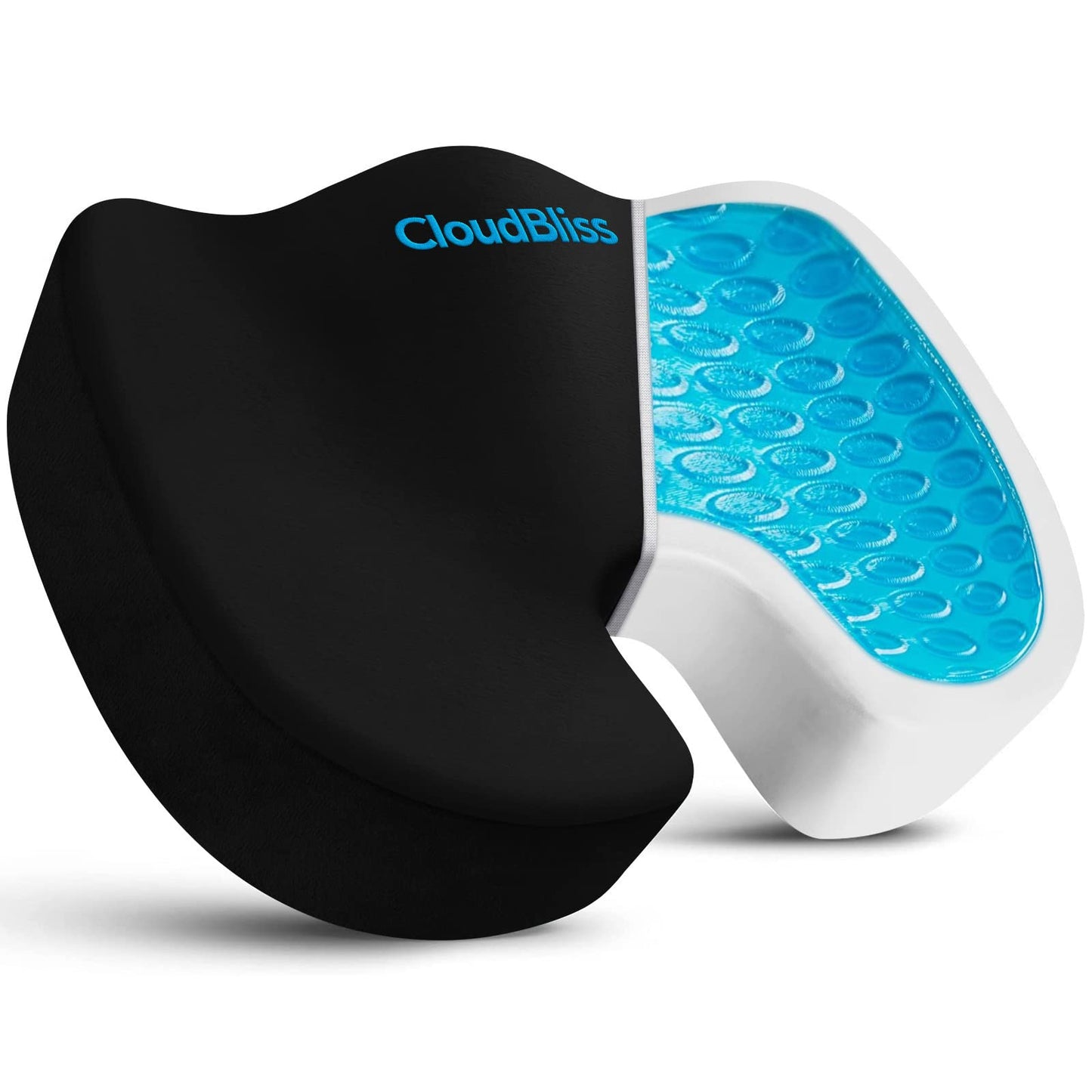 CloudBliss Gel Seat Cushion - Cooling Gel Enhanced Memory Foam Ergonomic Seat Cushion - Back, Sciatica, Coccyx, Tailbone Pain Relief for Office, Game, Car, Automotive, Airplane (Large, Black)