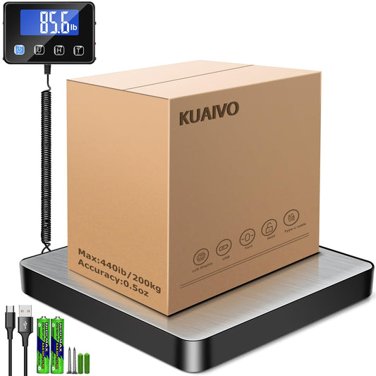 KUAIVO Shipping Scale, 440 lbs/0.35oz High Accurate Digital Postal Scale with Hold/Tare Function, Shipping Scale for Small Business, Packages, Luggage, Home Use, Battery & Charging Cable Include