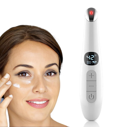 Vowleike Eye Lift Wand, 3 in 1 Vibrating Red Light 98°F to 113°F LCD Display Eye Massager for Dry Eyes, Dark Circles and Puffiness, Electrical Face, Neck Sculpting Pen for Fine Lines and Wrinkles