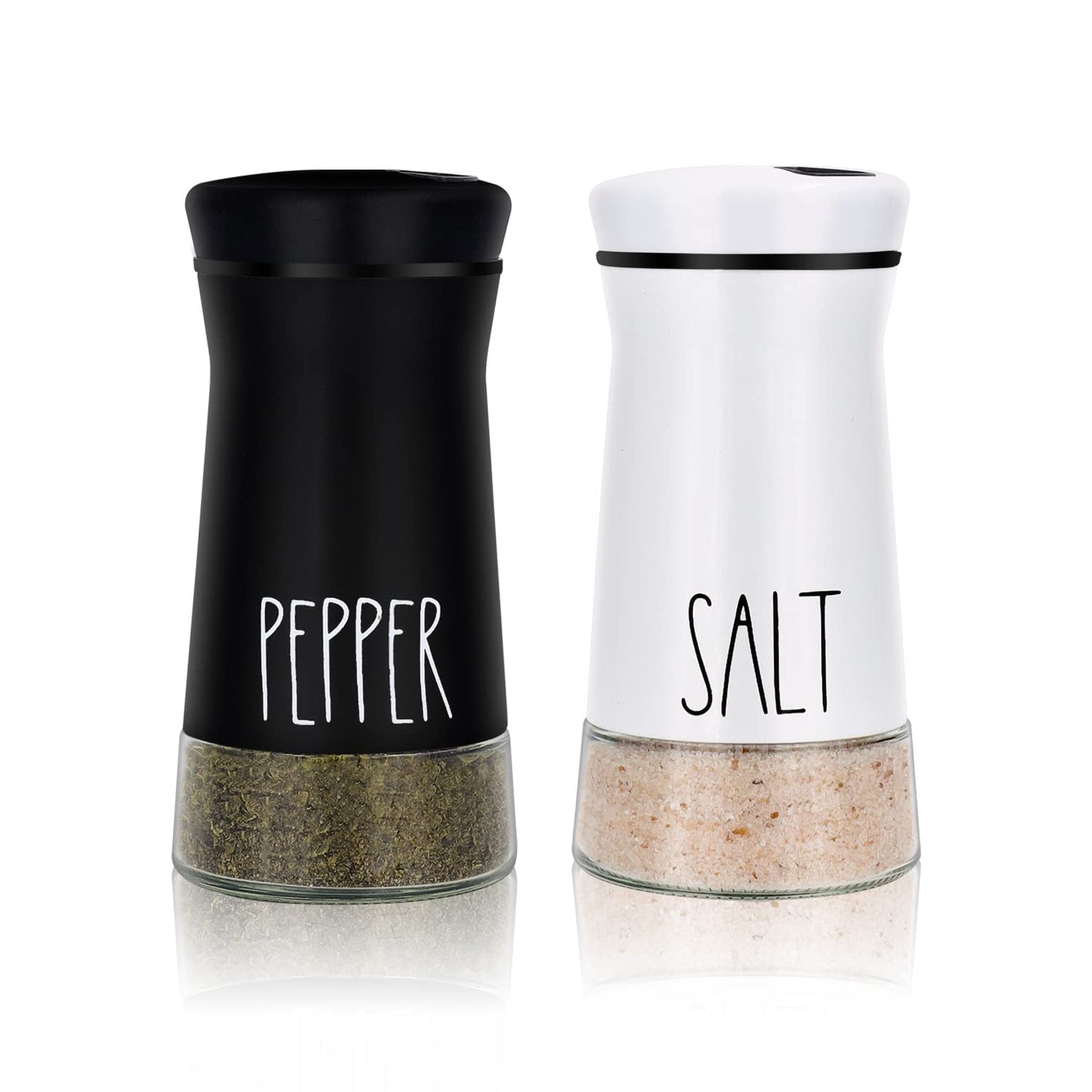 Farmhouse Salt and Pepper Shakers with Adjustable Pour Holes, Refillable Salt Shaker by Aelga, Ideal for Himalayan, Kosher, Black and White Pepper