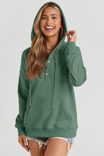 Dokotoo Hoodies for Women Early Fall Fashion Drawstring V Neck Long Sleeve Front Button Collar Hooded Pullover Hoodie with Pockets Winter Sweatshirt Loose Fit Casual Ladies Shirt Tops Green X-Large
