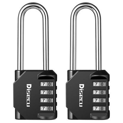2 Pack disecu 2.6 Inch Long Shackle Combination Lock, 4 Digit Outdoor Waterproof Padlock for School Gym Locker, Sports Locker, Storage Unit, Gate, Fence, Toolbox, Cabinet (Black)