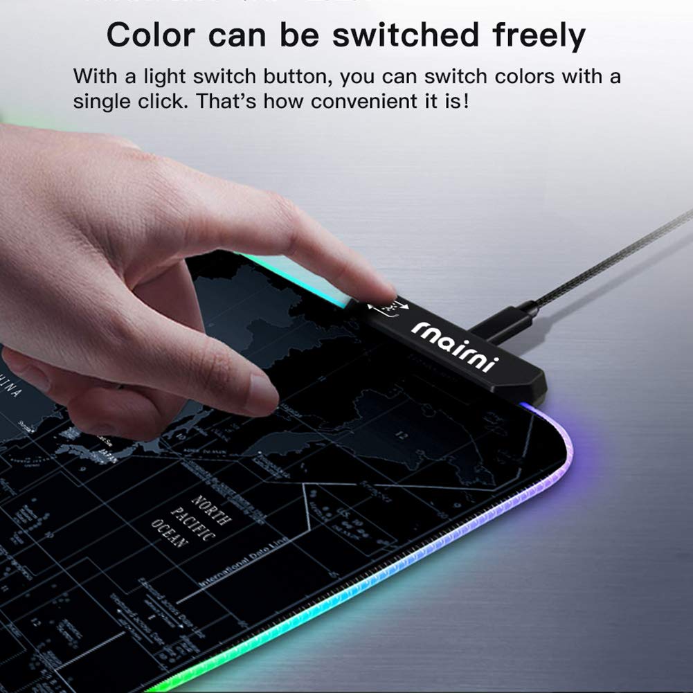 Extended RGB Gaming Mouse Pad, Extra Large Gaming Mouse Mat for Gamer, Waterproof Office Desktop Mat with 10 Lighting Mode, for PC Computer RGB Keyboard Mouse - 31.5'' x 15" x 4mm(Map)