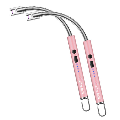 Flame bird 2 Pack Electric Candle Lighter Flameless Arc Windproof Flexible Long Neck USB Rechargeable Lighter for BBQ Grill Fireworks Camping. (Rose Gold)