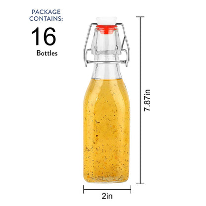 Encheng 8oz Glass Bottles With With Air Tight Lids,Beer Bottles For Home Brewing 250ml,Kombucha Bottles For Beverages,Kefir,Food Storage,Leak Proof,Dishware Safe 16 Pack
