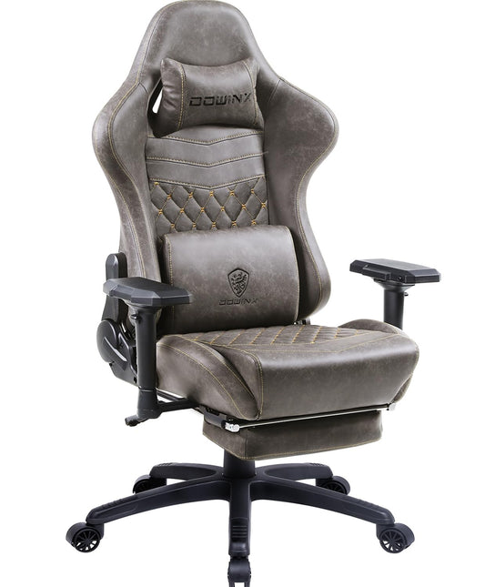 Dowinx Gaming Chair Big and Tall, Ergonomic Computer Chair with 4D Armrests and Footrest Massage Lumbar Support, High Back Comfortable Gamer Chair for Adults 350Lbs PU Leather for Office Game, Brown