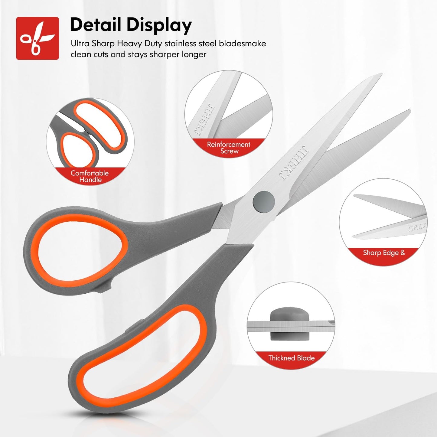 8" Scissors Bulk 6-Pack, All Purpose Scissors Stainless Steel Sharp for Office Home General Use Craft Supplies, High/Middle School Classroom Class Older Kids Scissor Set, Right/Left Handed