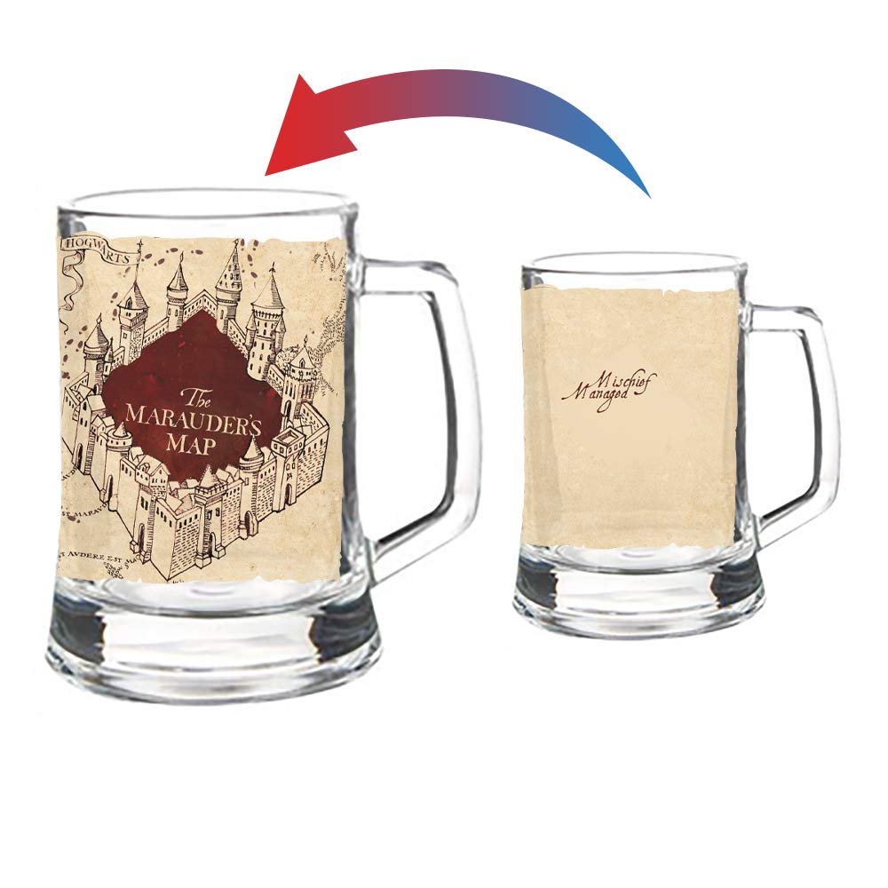 Harry Potter – Marauder’s Map – Mischief Managed Quote - 16 oz Pint Size Glass Morphing Mugs Color Changing Clue Mug – Full Image Revealed When COLD Liquid Is Added