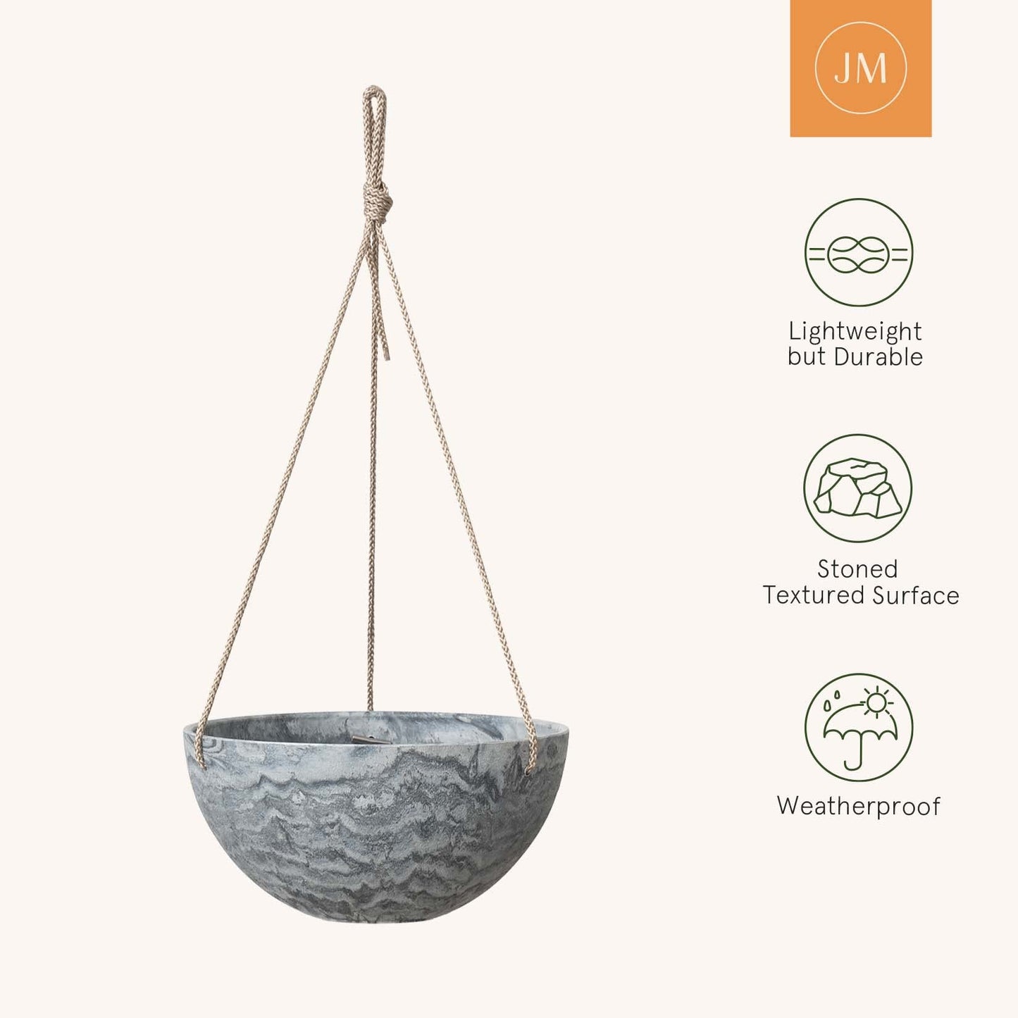 LA JOLIE MUSE Hanging Planter Flower Plant Pots - 10 Inch Indoor Outdoor Balcony Patio Hanging Basket Set of 2, Marble Pattern