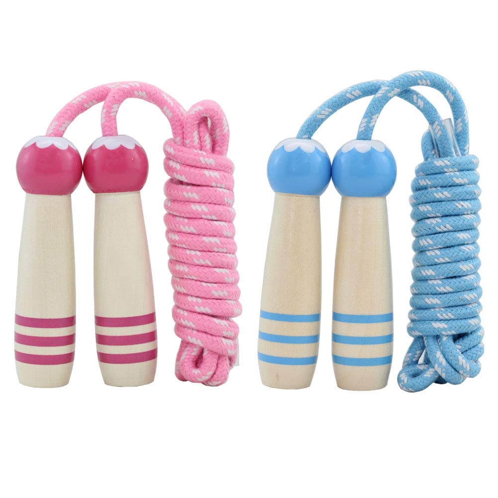Jump Rope Kids, 7ft Adjustable Cotton Skipping Rope with Wooden Handle for Boys and Girls Fitness Outdoor Exercise (Pink+Blue)