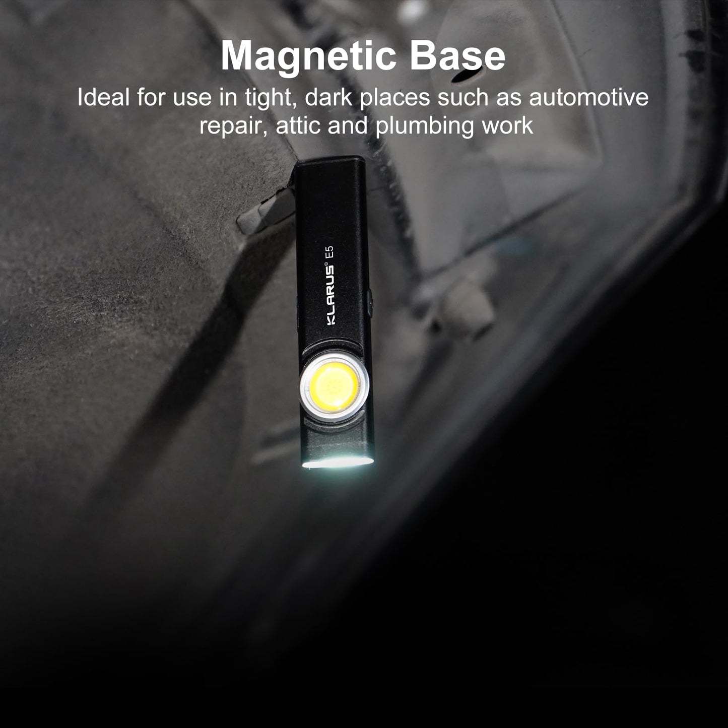 klarus E5 Pocket Flashlight, Rechargeable EDC Flashlight, Super Slim 4.2x1x0.3inch, 600 Lumens, USB-C Port, IPX4, Dual Light Source with Magnetic Base, Hat & Clothes Clip - Black