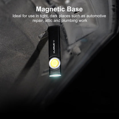 klarus E5 Pocket Flashlight, Rechargeable EDC Flashlight, Super Slim 4.2x1x0.3inch, 600 Lumens, USB-C Port, IPX4, Dual Light Source with Magnetic Base, Hat & Clothes Clip - Black