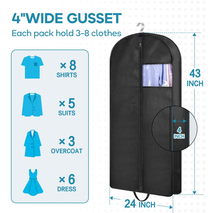 KIMBORA 43" Garment Bag for Travel, Gusseted Suit Bags for Men With Handle Garment Bags for Hanging Clothes Storage Suit Cover for Coats, Jackets, Shirts