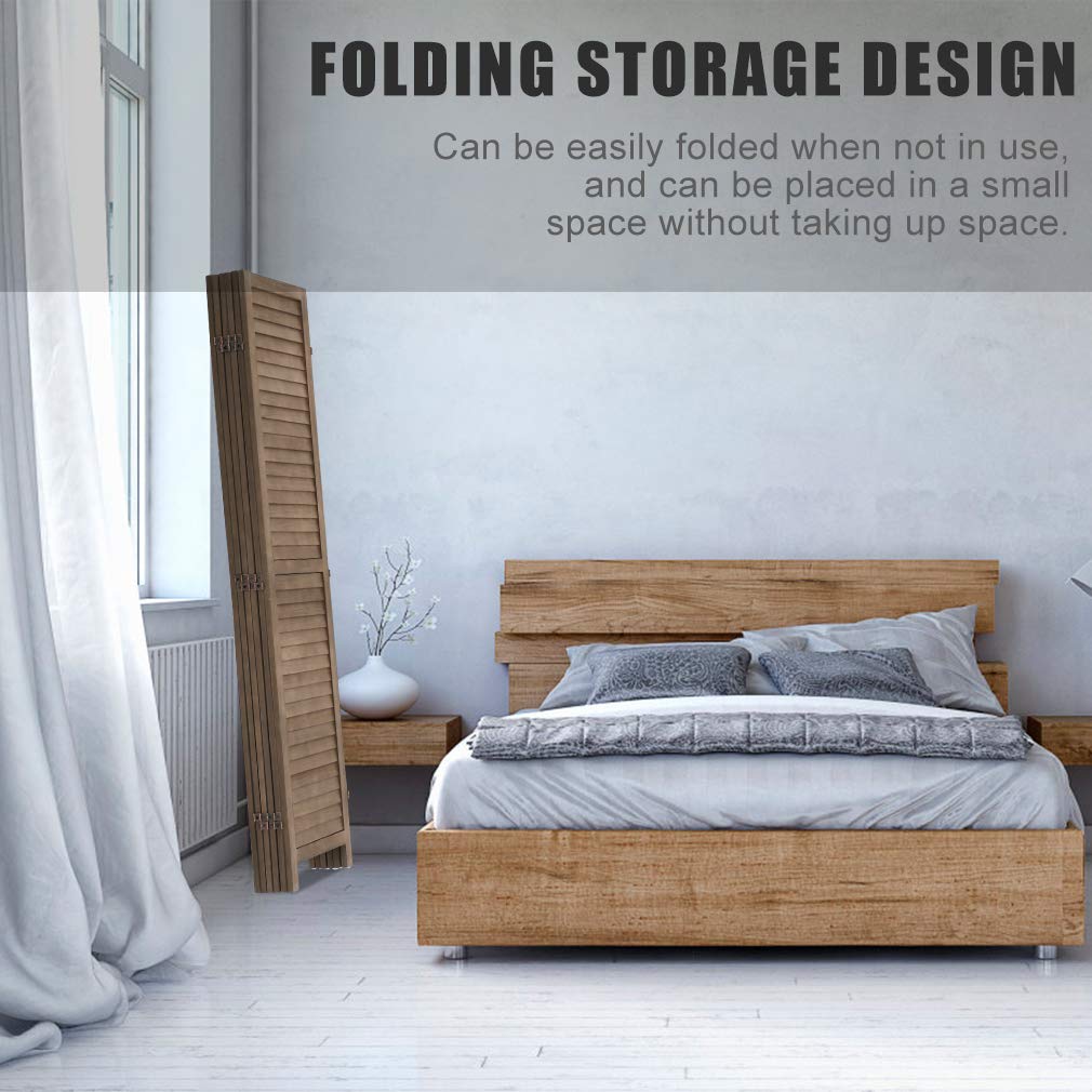 6 Panel Wood Room Divider 5.75 Ft Tall Privacy Wall Divider Folding Wood Screen 68.9" x 15.75" Each Panel for Home Office Bedroom Restaurant （Brown）