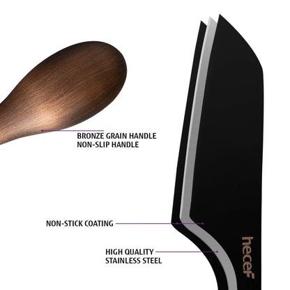 hecef Cheese Knife Set of 3, Bronze Grain Multipurpose Retro Cheese Knives, Set includes Pronged, Hard Cheese & Chisel Knife, Black