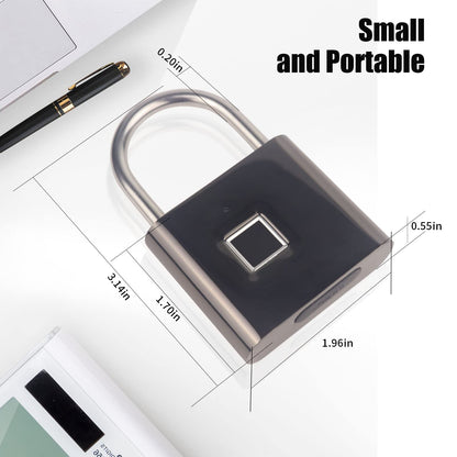 KENRONE Keyless Portable USB Charging Fingerprint Lock,Smart Padlock Quick Unlock Waterproof and Rustproof,Smart Lock for Warehouses, Gym, Schools, Homes, Office Cabinets (Black)