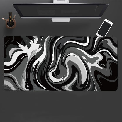 Large Gaming Mouse Pad - Black and White Mouse Pad with Stitched Edges, Extended XL Mousepad with Anti-Slip Rubber Base, Ink Liquid Wave Desk Mat for Keyboard and Mouse(31.5x15.8 inch)