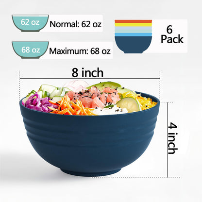 Homestockplus [Set of 6] 68 Oz Salad Bowls Large Serving Bowls Unbreakable Ramen Bowl for Salad, Soup, Ramen, Noodle, Oatmeal, Snack Apply to Kitchen, Freezer,Dishwasher & Microwave Safe