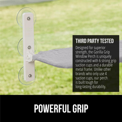 GORILLA GRIP Cat Window Perch, Foldable Cat Window Hammock Bed with 6 Large Suction Cups, Cordless Indoor Wall Shelves, Strong Metal Frame Holds 40lbs, Reversible Washable Sherpa Cover, Large Gray