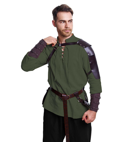 8 Pcs Men's Renaissance Costume Halloween Medieval Pirate Shirt Pant Viking Costume Accessories Set (Vivid Color, Large)