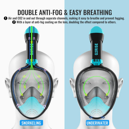 G2RISE Full Face Snorkel Mask Adults Snorkeling Set Gear for Kids with Detachable Camera Mount, Safe Breathing, Anti Fog Anti Leak