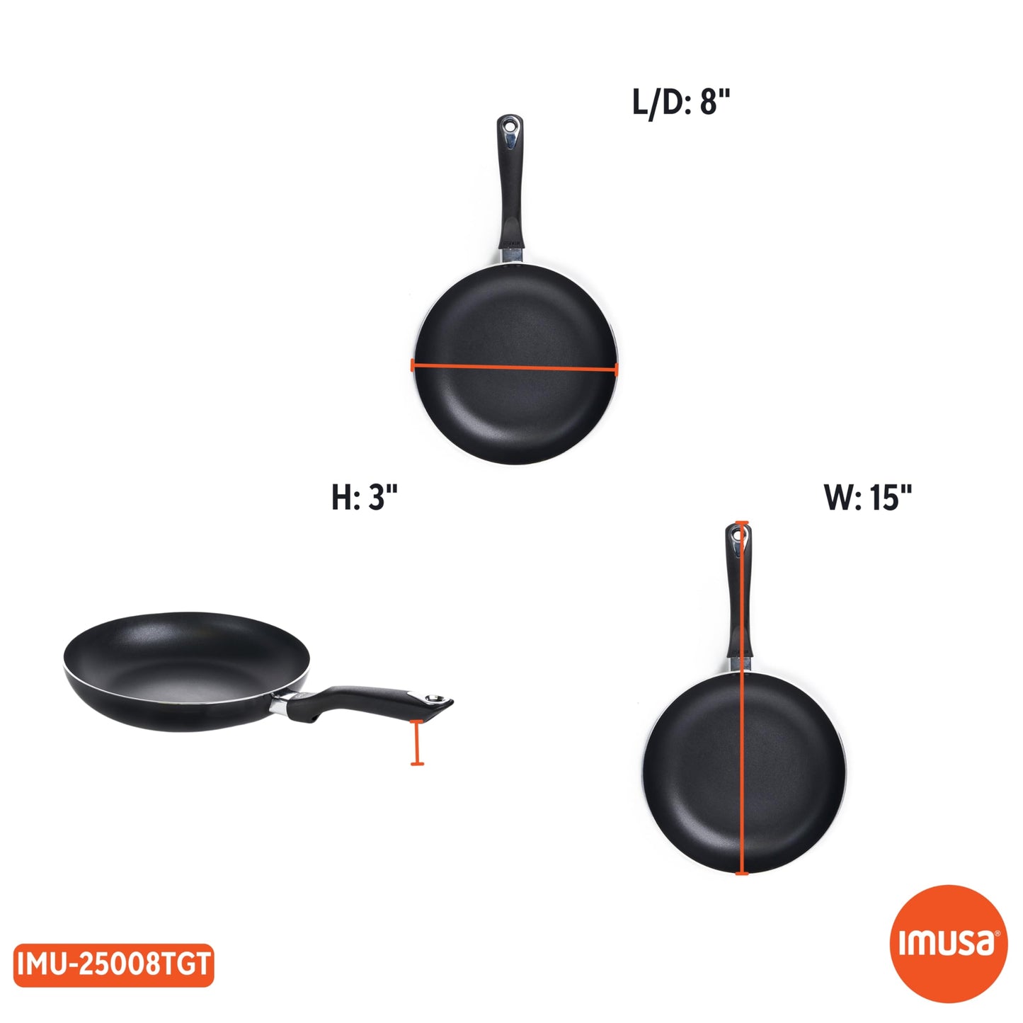 IMUSA 8in Bistro Aluminum Nonstick Fry Pan with Cool Touch Handle, Black