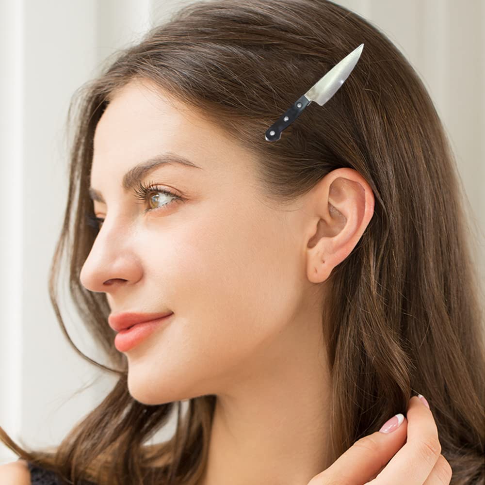2 PACK Mini Knife Hair Clip Women's Fashion Punk Creative Hip Hop Tableware Acrylic Cosplay Halloween Party Hair Accessoriesfor Women Girls