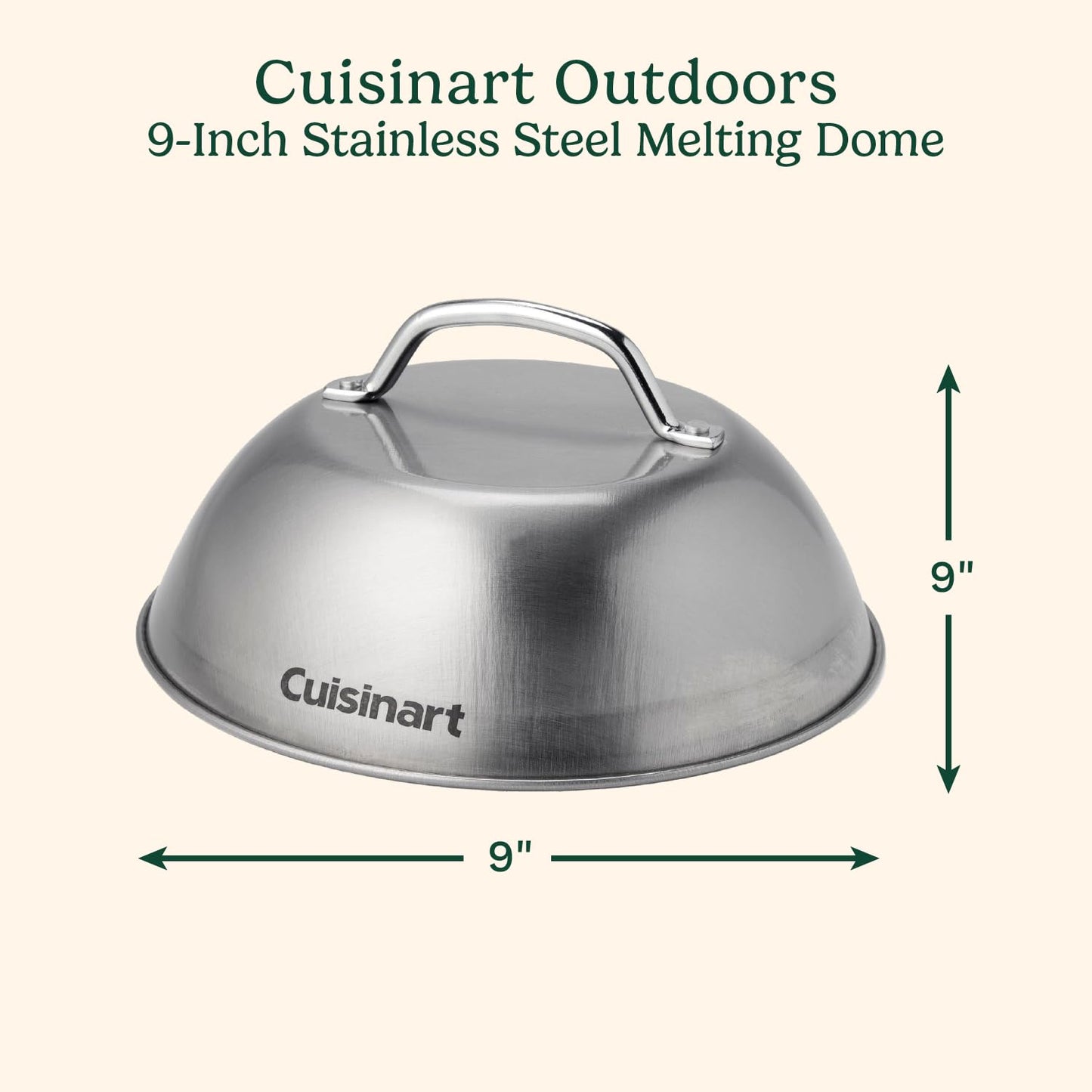 Cuisinart 9” Stainless Steel Melting Dome, Griddle Accessories for Flat Top Cooking, Basting Cover for Enhanced Flavor and Steaming Vegetables, Perfect for Indoor and Outdoor Cooking