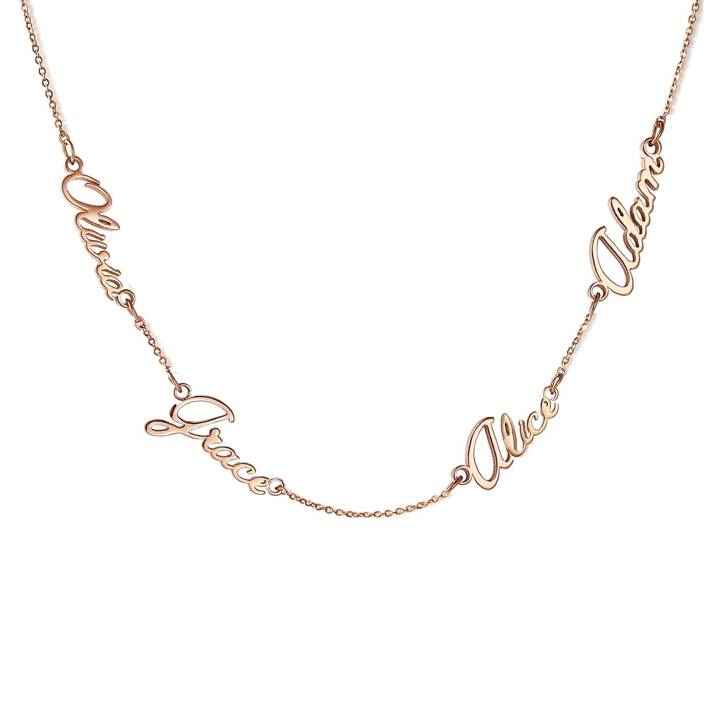 GR35Z9 Custom Name Necklace with 4 Names for Women Personalized Multiple Names Necklace 18k Gold Plated Stainless Steel Initial Pendant Jewelry Gift for Mother Day