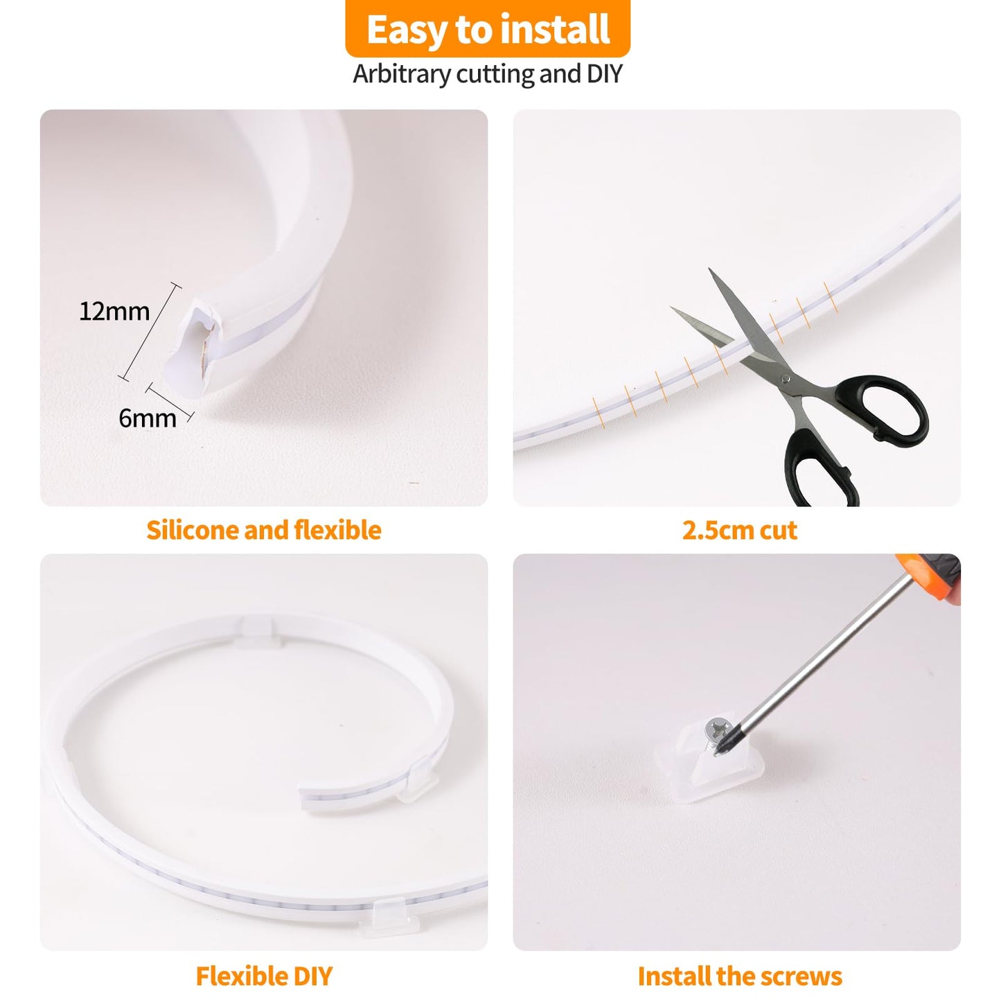 Dimmable LED Neon Strip Lights 1 m – Waterproof Flexible USB Silicone Neon Rope Light with Touch Control, 120° 3000 K Warm‑White Ambient Decor