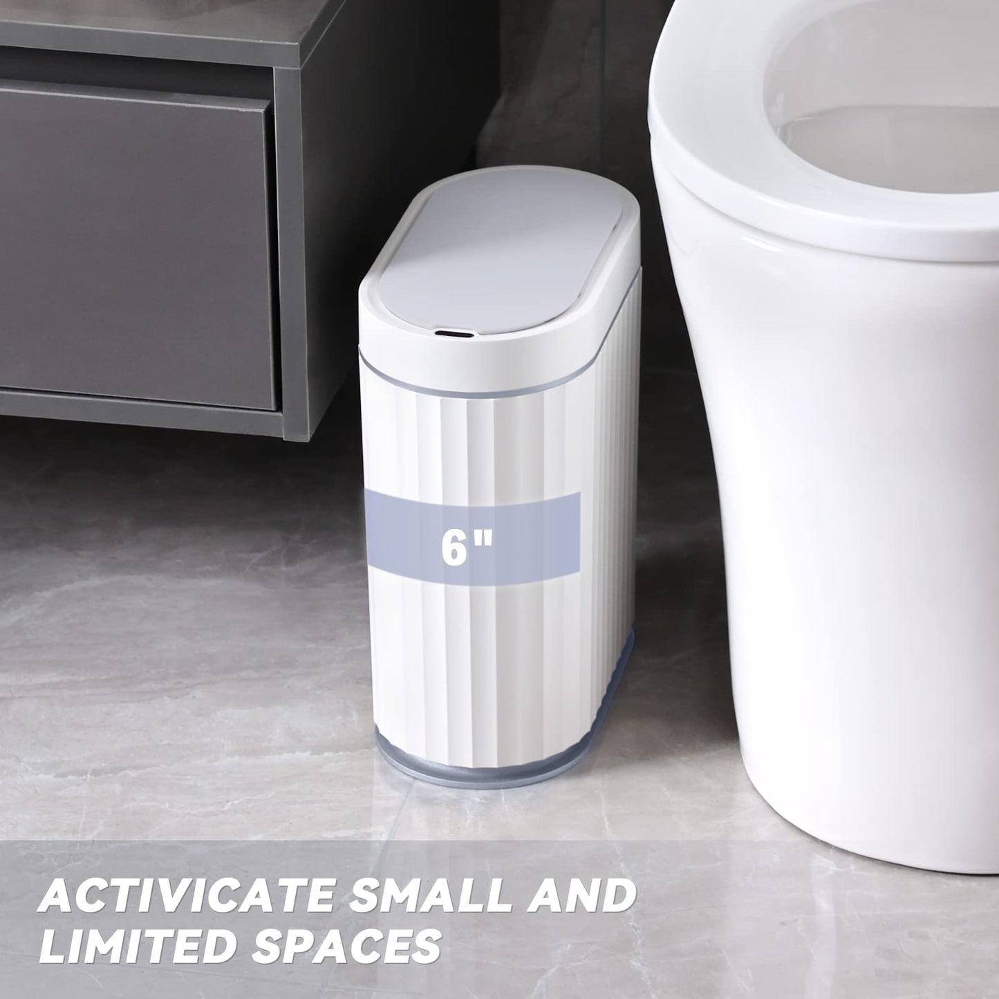 ELPHECO Bathroom Motion Sensor Trash can 2 Gallon Automatic Garbage Can, 10 L Slim Plastic Smart Trash Can with Lid, Waterproof Intelligent Trash Bin for Bedroom, Bathroom, Kitchen, Office, Grey