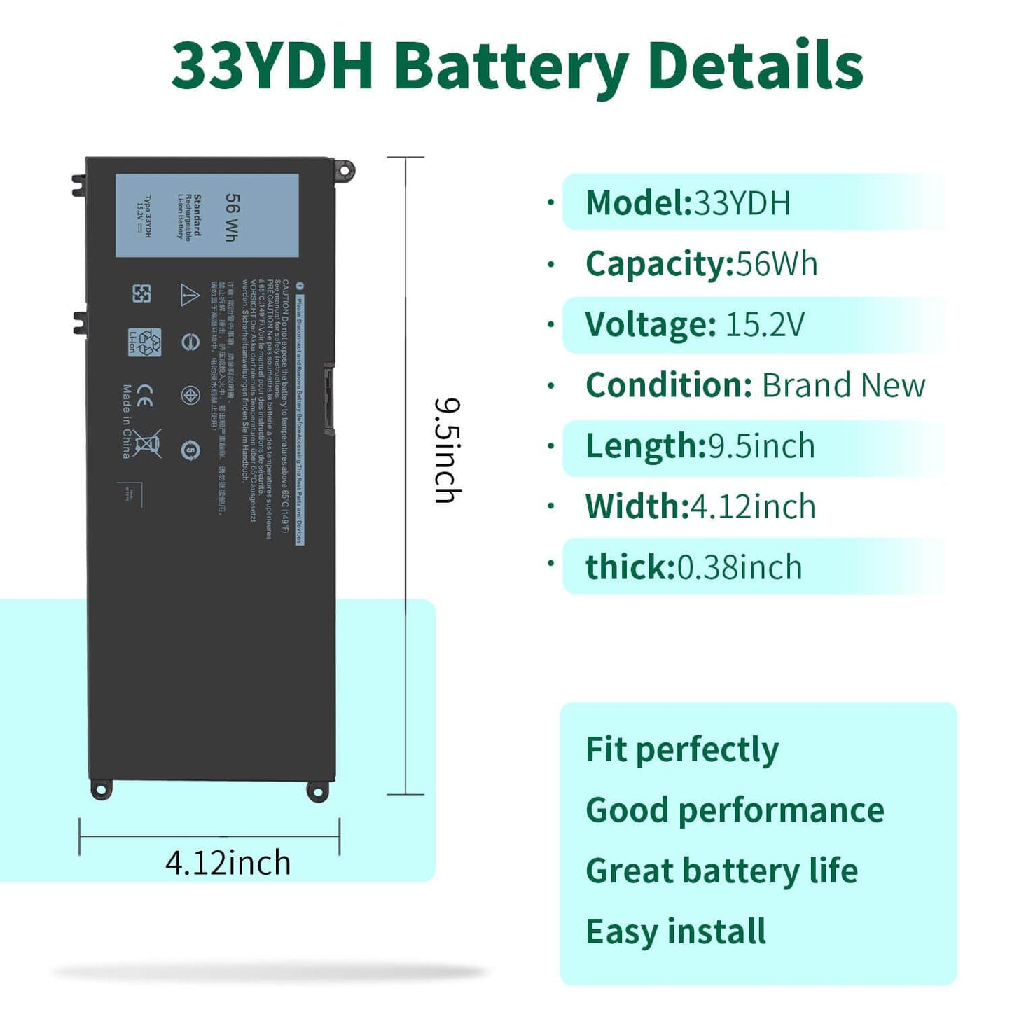 DMKAOLLK 56WH 33YDH Laptop Battery for Dell Inspiron 17 7000 7778 7779 7786 7773 15 7577 G3 3579 3779 G5 5587 G7 7588 Latitude 13 3380 14 3490 15 3590 3580 PVHT1 P30E 81PF3 081PF3 12 Months Warranty