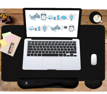 4-in-1 Large Gaming Mouse Pad, Keyboard Wrist Rest Pad & Wrist Support Mousepad Set, Extended Desk Pad Waterproof Desk Mat for Home Office Study Game-Black