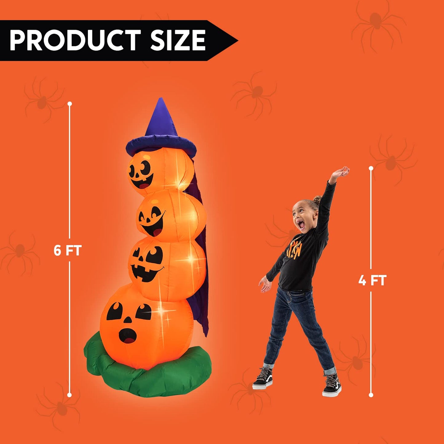 Joiedomi 6 FT Halloween Inflatables Outdoor Decorations, Blow Up Yard Decorations Inflatable Pumpkins with Witch Hat with Build-in LEDs, Stacked Pumpkins Blow Ups for Yard, Halloween Decor