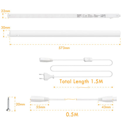 ENUOTEK Connectable LED Kitchen Under Cabinet Lamps Light Strips, 2 x 8 W LED Under-Unit Lights, Wall Lights with Switch and Power Plug, Neutral White 4000 K, Length 573 mm, 2 Bulbs