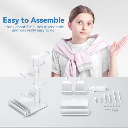 KDD Headphone Stand, Controller Holder & Headset Holder for Desk, Earphone Stand with Aluminum Supporting Bar, Universal Storage Organizer Headphones/Controller/Switch/Mobile Phone(White)
