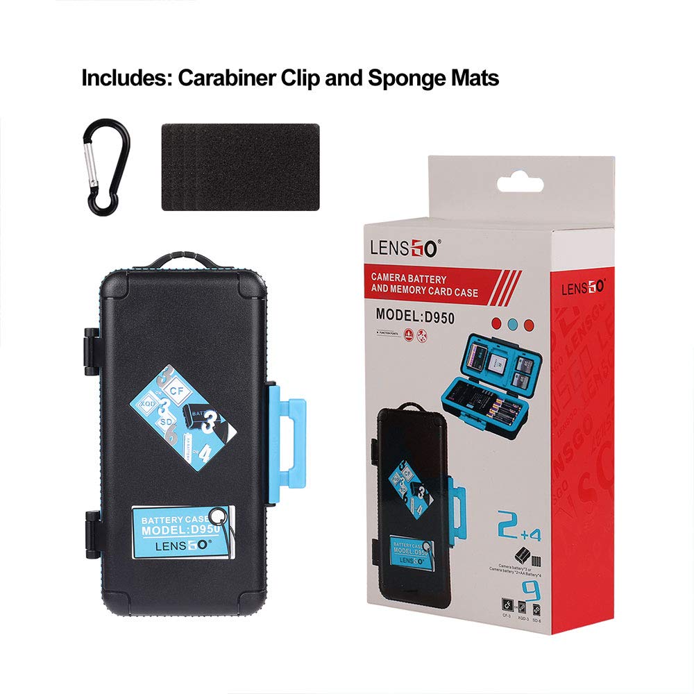 LENSGO Camera Battery Memory Card Case, Memory Card Hard Protector Case Water-Resistant Anti-Shock Storage Box for 3 Camera Batteries 3 XQD or 3 CF Cards 6 SD Cards（Blue）