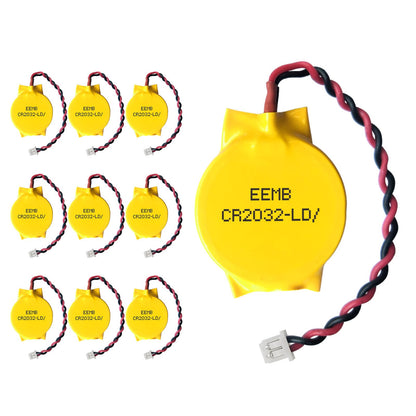 EEMB 10-Pack CMOS Battery CR2032 3V Lithium Battery with 2 Pin 2 Wire Cable and MOLEX Connector CMOS Replacement for Alienware M11 Dell E6520 Thinkpad T40 Motherboards